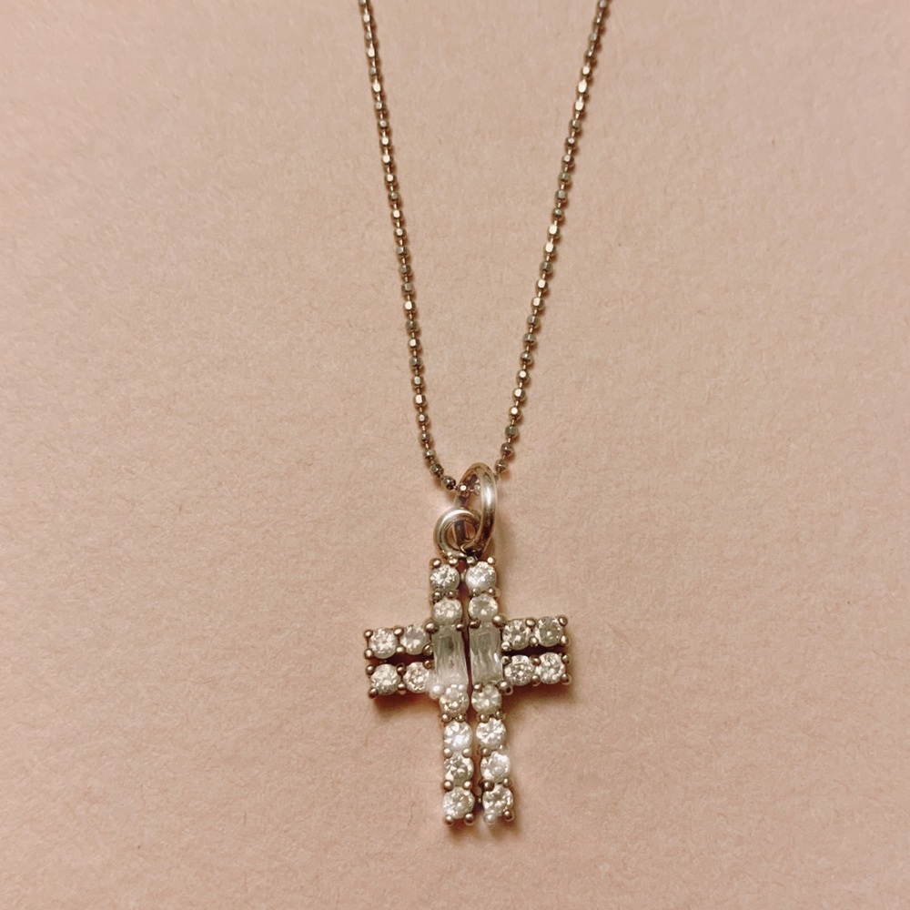 Crystal Cross with Delicate Beaded Silver Chain